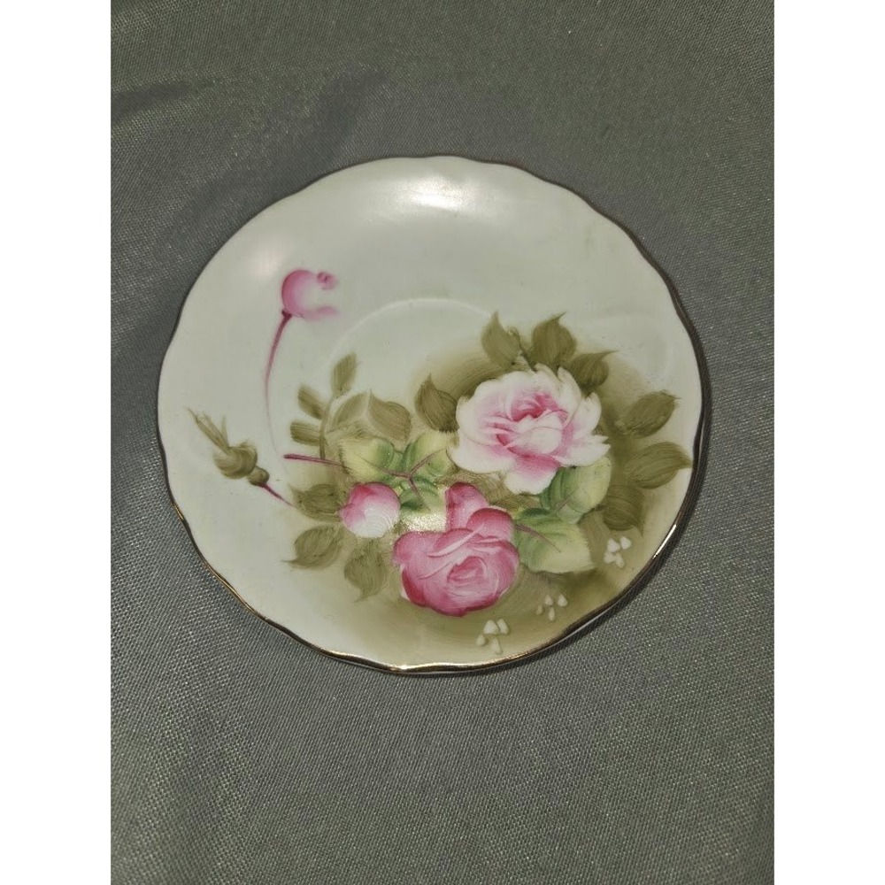 Lefton China Hand Painted Pink Rose Saucer Small Plate 1151 Japan Vintage